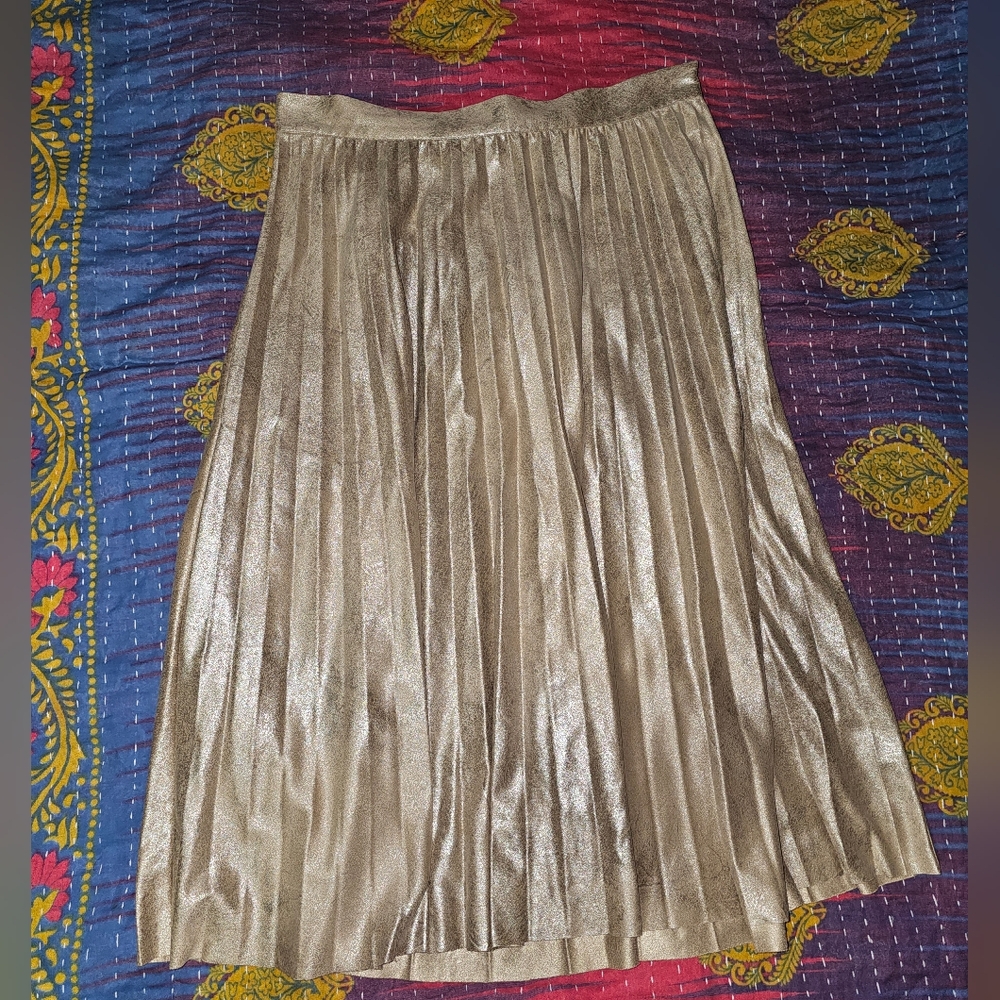 Anthropologie Mauve gold pleated skirt